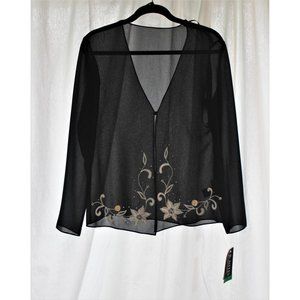 J R Nites by Caliendo Black Embroidered Evening Jacket